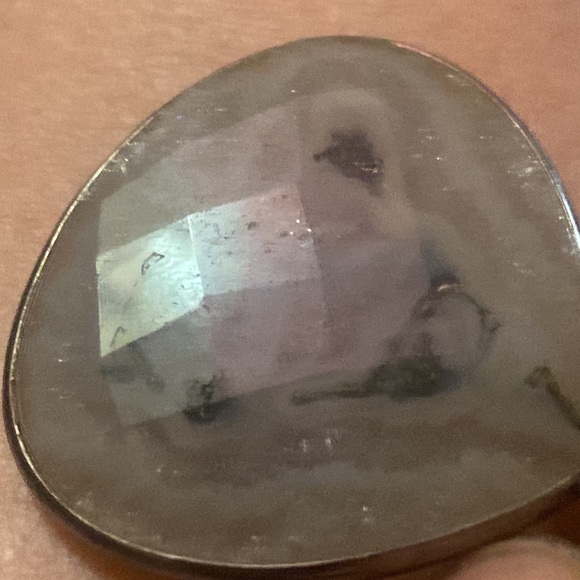 Thick 925 Italy Herringbone 16”Sterling+Heavy Cut Stone Pendant 2”